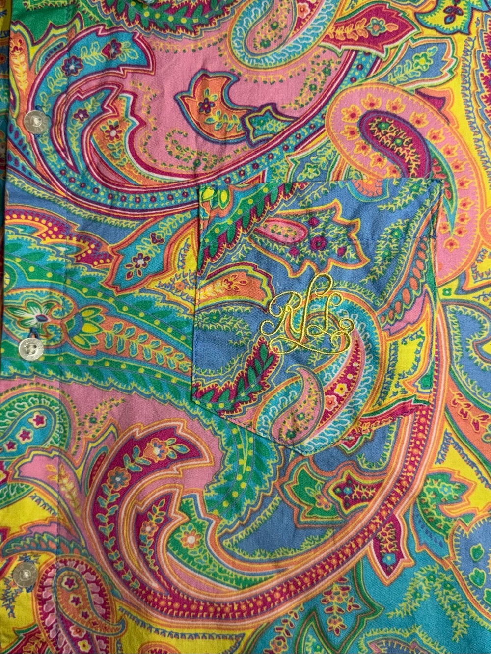 Lauren Ralph Lauren Colorful Paisley Button Front Tunic Shirt M Coastal Resort - Picture 2 of 6